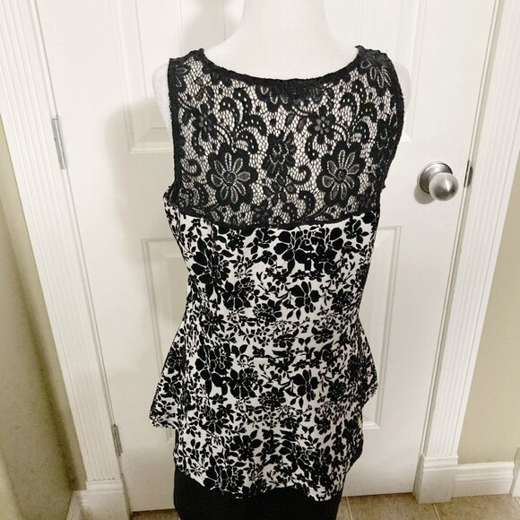 SLOANE & SADIE Black white flocked floral print sleeveless peplum top LARGE XL - Picture 15 of 15
